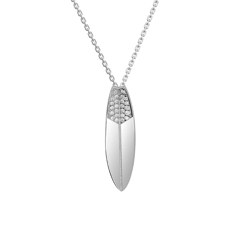 Diamond Crest Wave Surfboard Necklace - 925 Silver