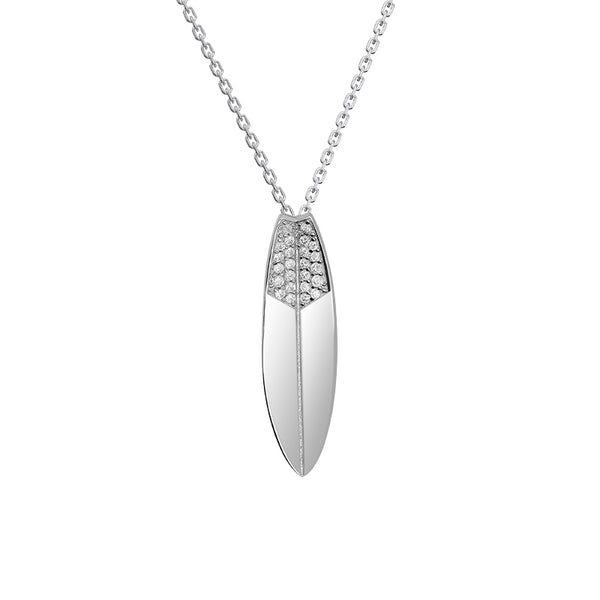 Diamond Crest Wave Surfboard Necklace - 925 Silver w/ Gold Plating